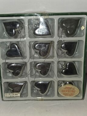 Vintage Heart Christmas Ornaments Silver Plastic Valentine Handmade Silvestri
